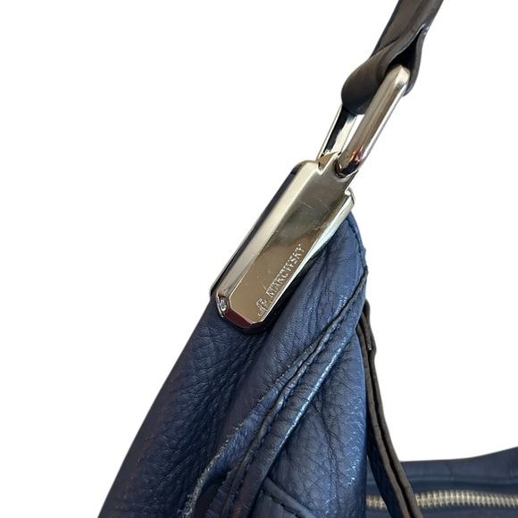 B Makowsky Blue Pebbled Leather Slouchy Shoulder Bag with Fringe Accent - Picture 6 of 8